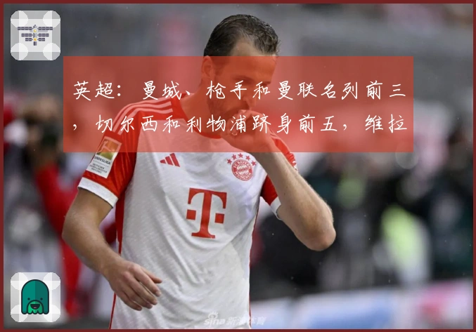 英超：曼城、枪手和曼联名列前三，切尔西和利物浦跻身前五，维拉则下滑